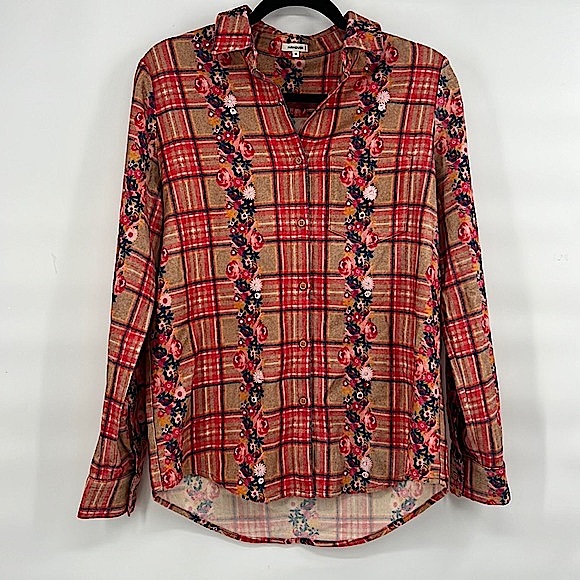 Manoush flannel floral pink red shirt size medium - Picture 1 of 8